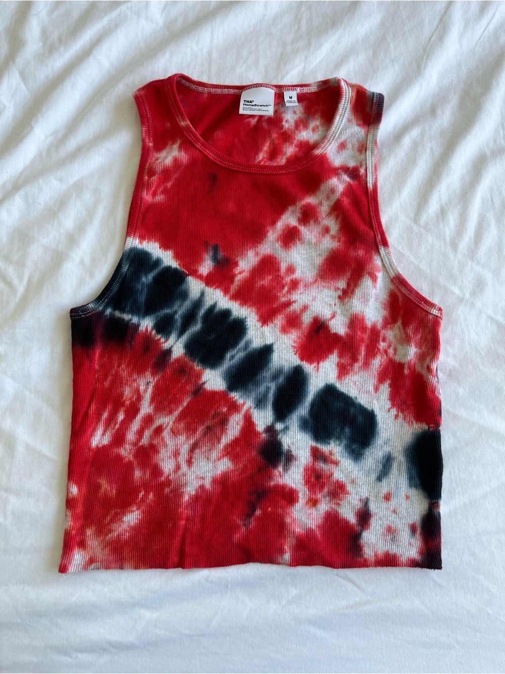 Aritzia TNA Red & Black Tie-Dye Ribbed Tank size medium
